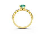 Yellow gold Pear Cut Solitaire Green Sapphire Ring with Pave Band and Four-Prong Setting_3