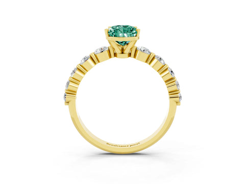 Yellow gold Pear Cut Solitaire Green Sapphire Ring with Pave Band and Four-Prong Setting_3