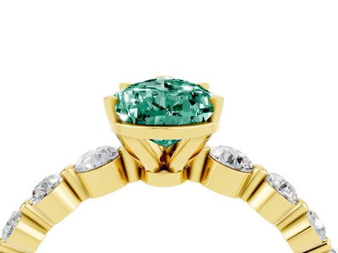 Yellow gold Pear Cut Solitaire Green Sapphire Ring with Pave Band and Four-Prong Setting_4