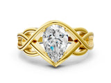 Yellow gold Pear Cut Solitaire Intertwined Band Prong Setting Ring_10