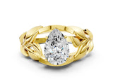 Yellow gold Pear Cut Solitaire Leaf-Inspired Engagement Ring with Prong Setting_15