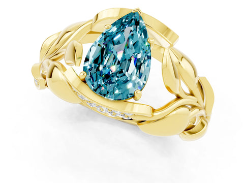 Yellow gold Pear Cut Solitaire Leaf-Inspired Engagement Ring with Prong Setting_1
