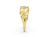Yellow gold Pear Cut Solitaire Leaf-Inspired Engagement Ring with Prong Setting_2