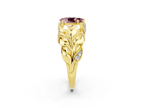 Yellow gold Pear Cut Solitaire Leaf-Inspired Engagement Ring with Prong Setting_2