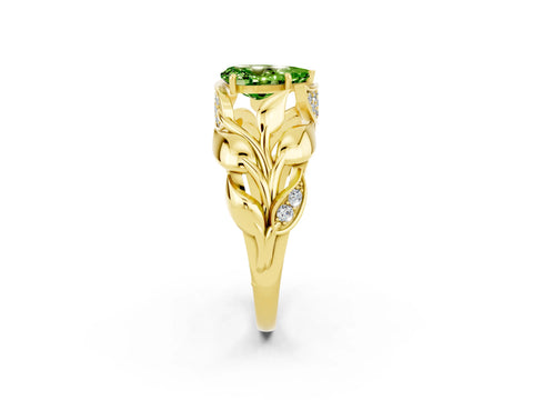 Yellow gold Pear Cut Solitaire Leaf-Inspired Engagement Ring with Prong Setting_2