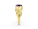 Yellow gold Pear Cut Solitaire Leaf-Inspired Engagement Ring with Prong Setting_2