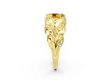 Yellow gold Pear Cut Solitaire Leaf-Inspired Engagement Ring with Prong Setting_2