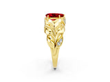 Yellow gold Pear Cut Solitaire Leaf-Inspired Engagement Ring with Prong Setting_2