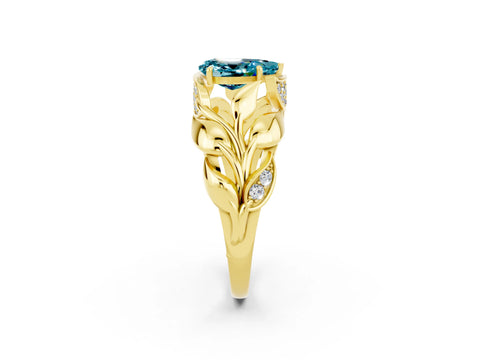 Yellow gold Pear Cut Solitaire Leaf-Inspired Engagement Ring with Prong Setting_2