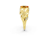 Yellow gold Pear Cut Solitaire Leaf-Inspired Engagement Ring with Prong Setting_2