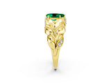 Yellow gold Pear Cut Solitaire Leaf-Inspired Engagement Ring with Prong Setting_2