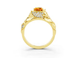 Yellow gold Pear Cut Solitaire Leaf-Inspired Engagement Ring with Prong Setting_3