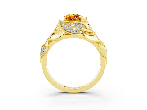 Yellow gold Pear Cut Solitaire Leaf-Inspired Engagement Ring with Prong Setting_3
