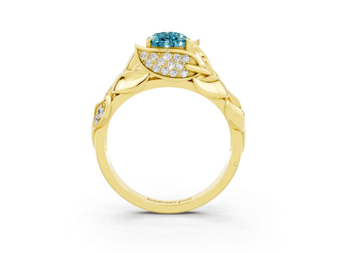 Yellow gold Pear Cut Solitaire Leaf-Inspired Engagement Ring with Prong Setting_3