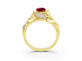 Yellow gold Pear Cut Solitaire Leaf-Inspired Engagement Ring with Prong Setting_3
