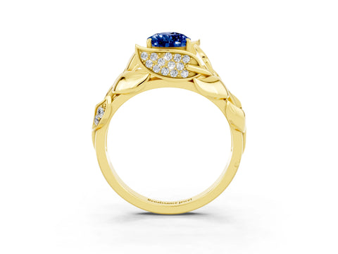 Yellow gold Pear Cut Solitaire Leaf-Inspired Engagement Ring with Prong Setting_3