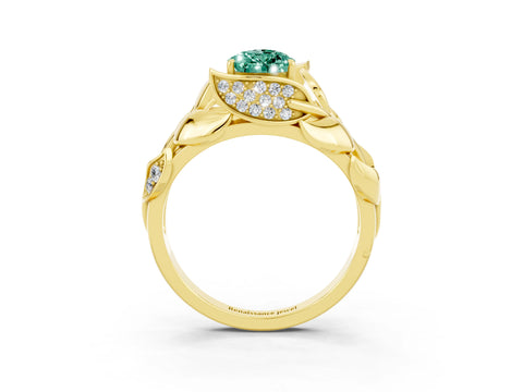 Yellow gold Pear Cut Solitaire Leaf-Inspired Engagement Ring with Prong Setting_3