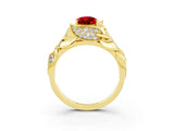 Yellow gold Pear Cut Solitaire Leaf-Inspired Engagement Ring with Prong Setting_3