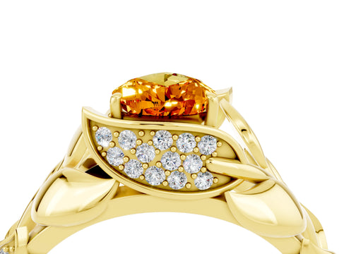 Yellow gold Pear Cut Solitaire Leaf-Inspired Engagement Ring with Prong Setting_4