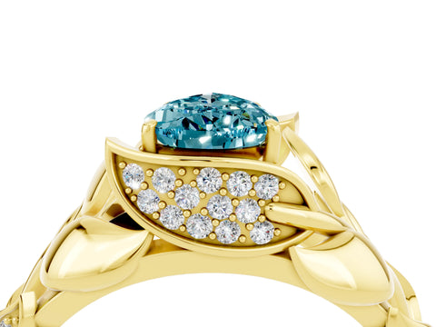 Yellow gold Pear Cut Solitaire Leaf-Inspired Engagement Ring with Prong Setting_4