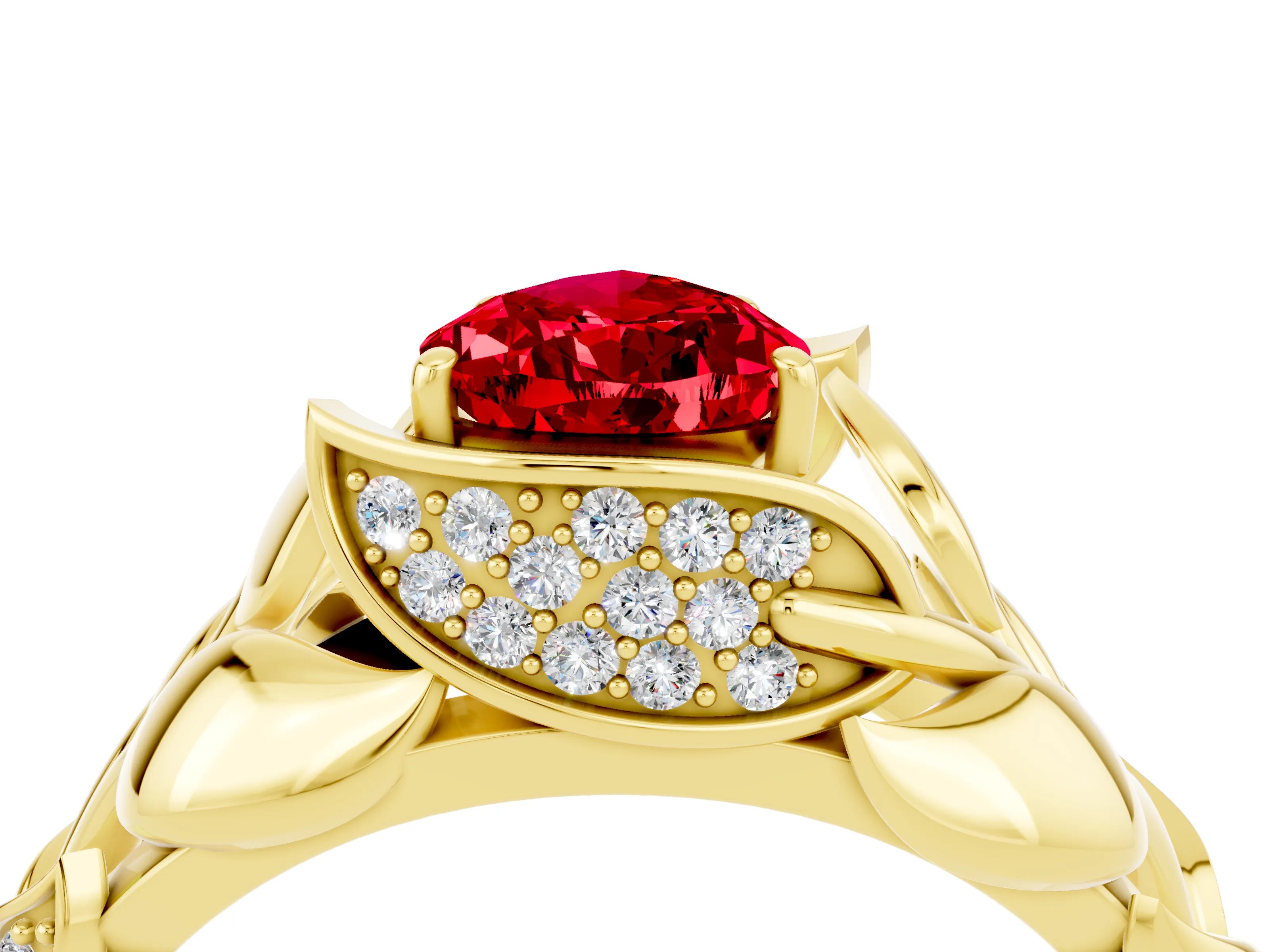 Yellow gold Pear Cut Solitaire Leaf-Inspired Engagement Ring with Prong Setting_4