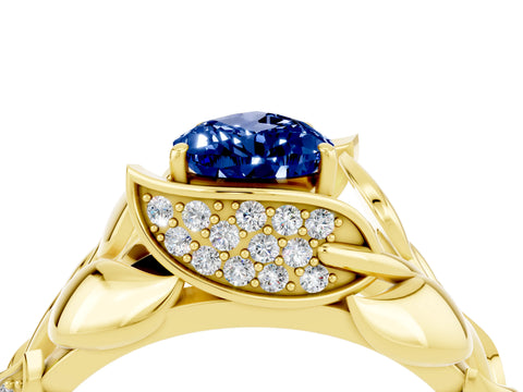 Yellow gold Pear Cut Solitaire Leaf-Inspired Engagement Ring with Prong Setting_4