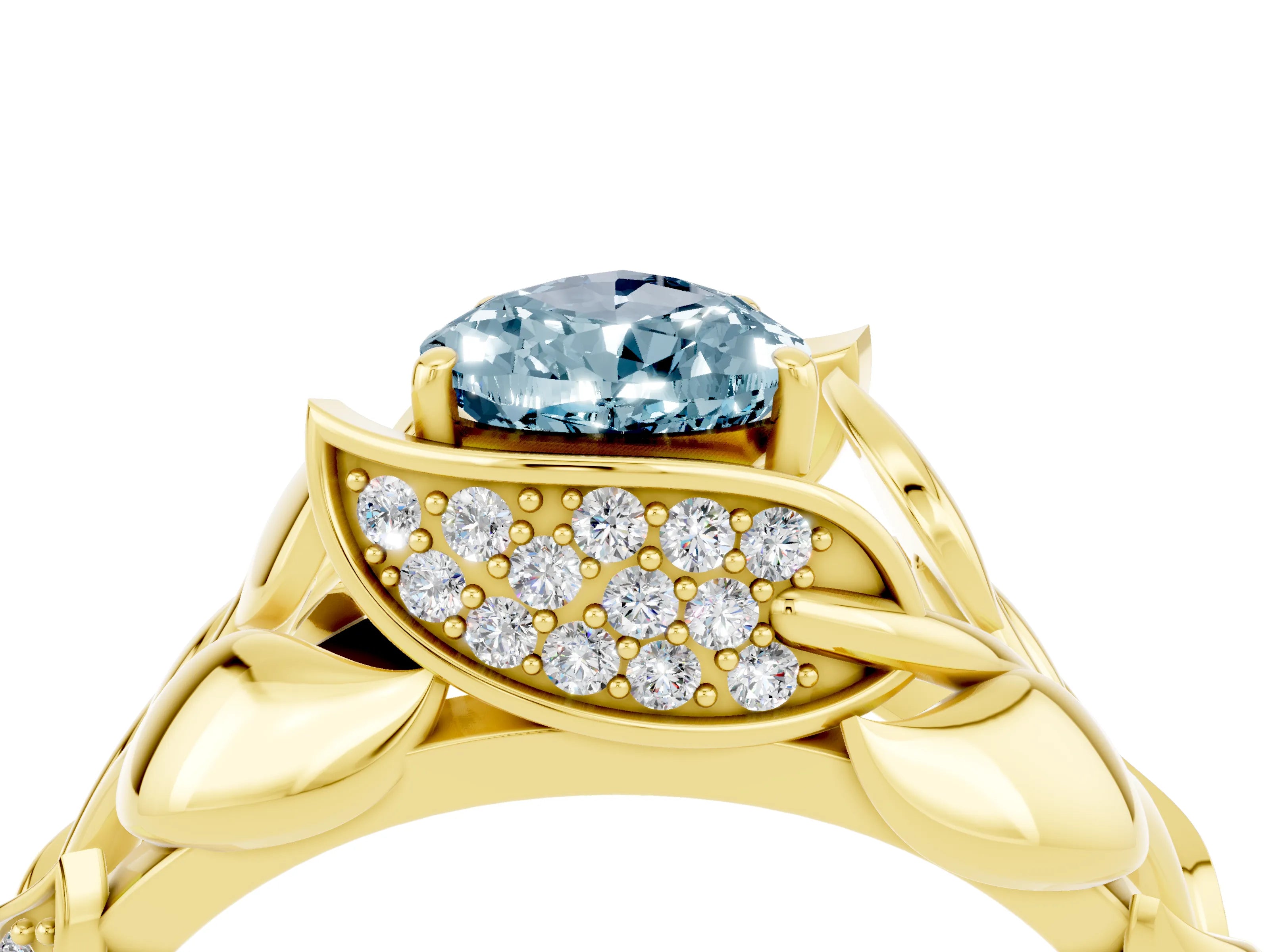 Yellow gold Pear Cut Solitaire Leaf-Inspired Engagement Ring with Prong Setting_4
