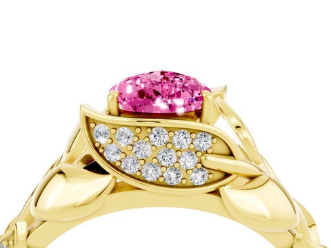 Yellow gold Pear Cut Solitaire Leaf-Inspired Engagement Ring with Prong Setting_4