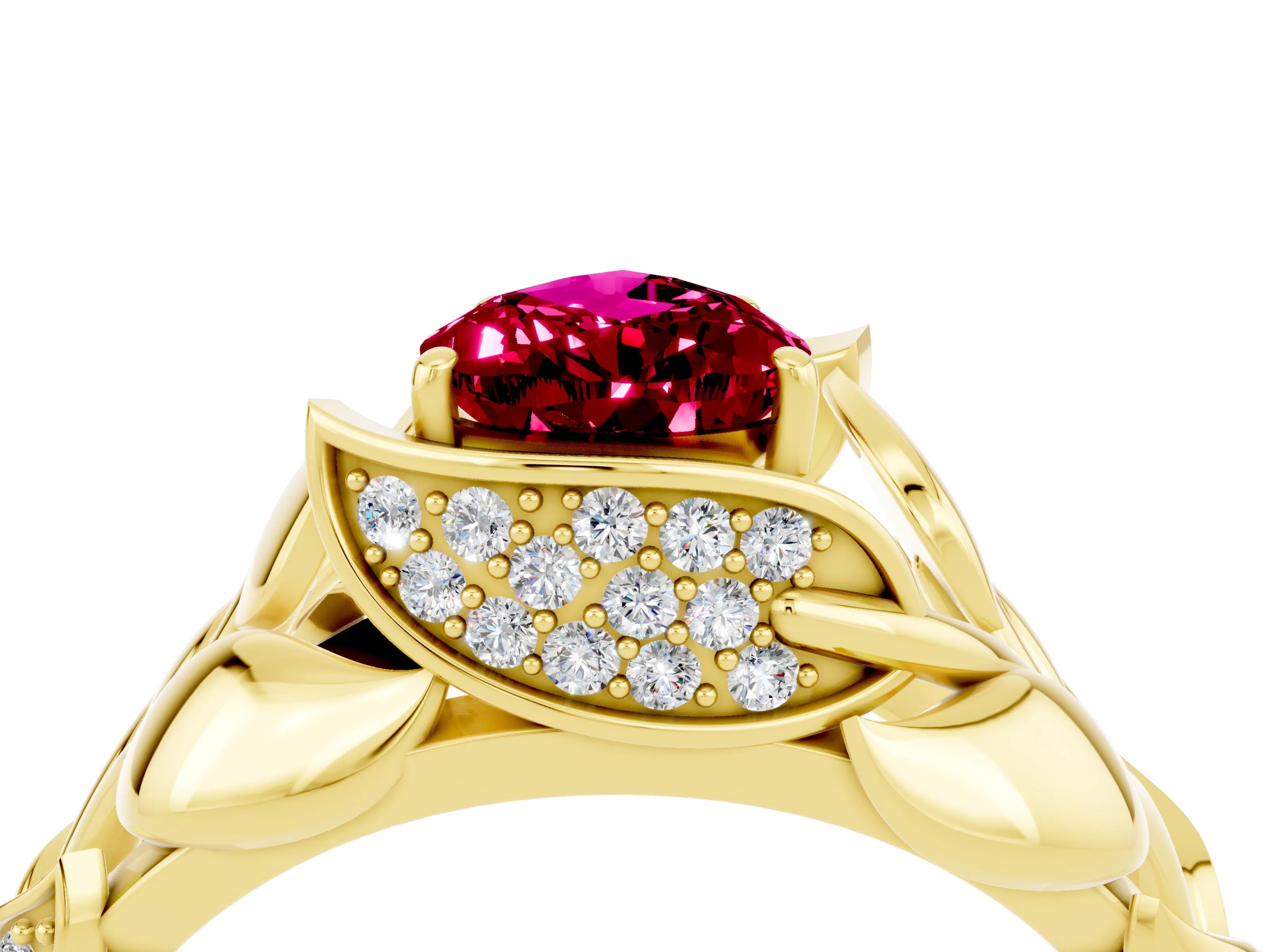 Yellow gold Pear Cut Solitaire Leaf-Inspired Engagement Ring with Prong Setting_4
