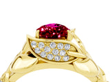 Yellow gold Pear Cut Solitaire Leaf-Inspired Engagement Ring with Prong Setting_4