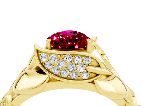 Yellow gold Pear Cut Solitaire Leaf-Inspired Engagement Ring with Prong Setting_4