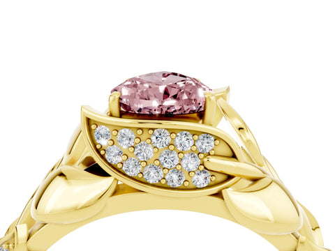 Yellow gold Pear Cut Solitaire Leaf-Inspired Engagement Ring with Prong Setting_4