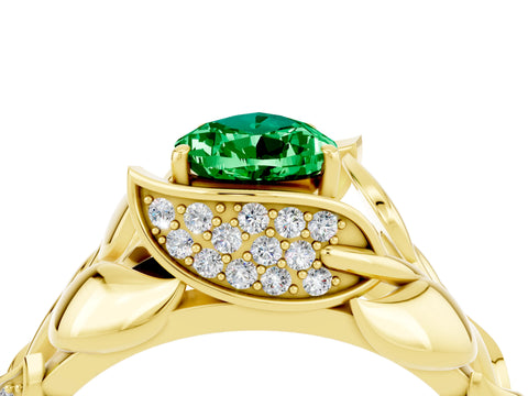 Yellow gold Pear Cut Solitaire Leaf-Inspired Engagement Ring with Prong Setting_4