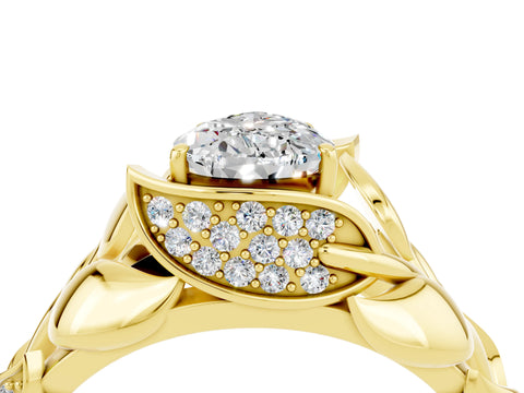 Yellow gold Pear Cut Solitaire Leaf-Inspired Engagement Ring with Prong Setting_4