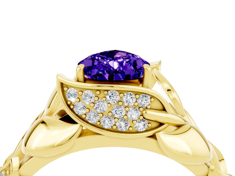 Yellow gold Pear Cut Solitaire Leaf-Inspired Engagement Ring with Prong Setting_4