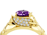 Yellow gold Pear Cut Solitaire Leaf-Inspired Engagement Ring with Prong Setting_4