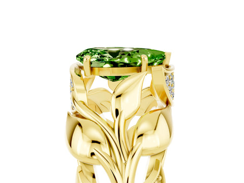 Yellow gold Pear Cut Solitaire Leaf-Inspired Engagement Ring with Prong Setting_5