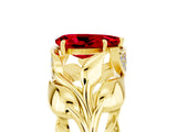 Yellow gold Pear Cut Solitaire Leaf-Inspired Engagement Ring with Prong Setting_5
