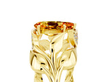 Yellow gold Pear Cut Solitaire Leaf-Inspired Engagement Ring with Prong Setting_5