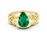 Yellow gold Pear Cut Solitaire Leaf-Inspired Engagement Ring with Prong Setting