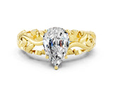 Yellow gold Pear Cut Solitaire Moissanite Leaf-Inspired Vine Band Ring with Prong Setting
