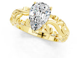 Yellow gold Pear Cut Solitaire Moissanite Leaf-Inspired Vine Band Ring with Prong Setting_1