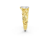 Yellow gold Pear Cut Solitaire Moissanite Leaf-Inspired Vine Band Ring with Prong Setting_2