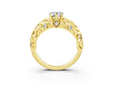 Yellow gold Pear Cut Solitaire Moissanite Leaf-Inspired Vine Band Ring with Prong Setting_3