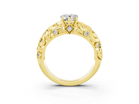 Yellow gold Pear Cut Solitaire Moissanite Leaf-Inspired Vine Band Ring with Prong Setting_3
