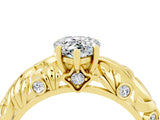 Yellow gold Pear Cut Solitaire Moissanite Leaf-Inspired Vine Band Ring with Prong Setting_4