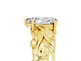 Yellow gold Pear Cut Solitaire Moissanite Leaf-Inspired Vine Band Ring with Prong Setting_5