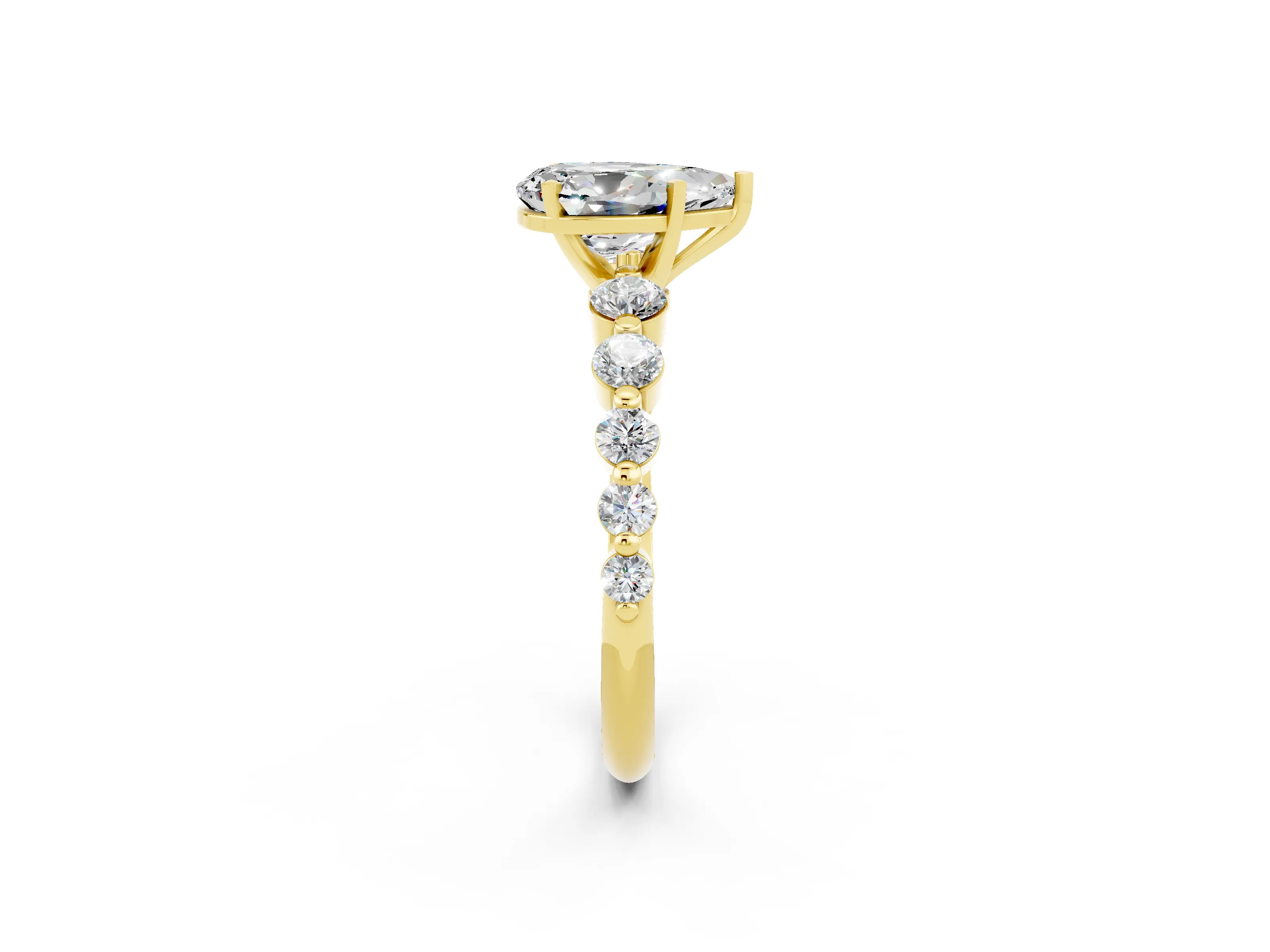 Yellow gold Pear Cut Solitaire Moissanite Ring with Pave Band and Four-Prong Setting_2
