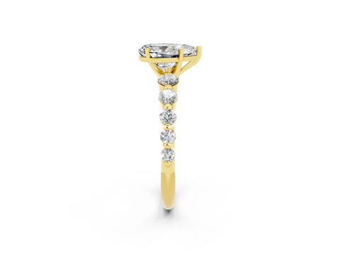 Yellow gold Pear Cut Solitaire Moissanite Ring with Pave Band and Four-Prong Setting_2