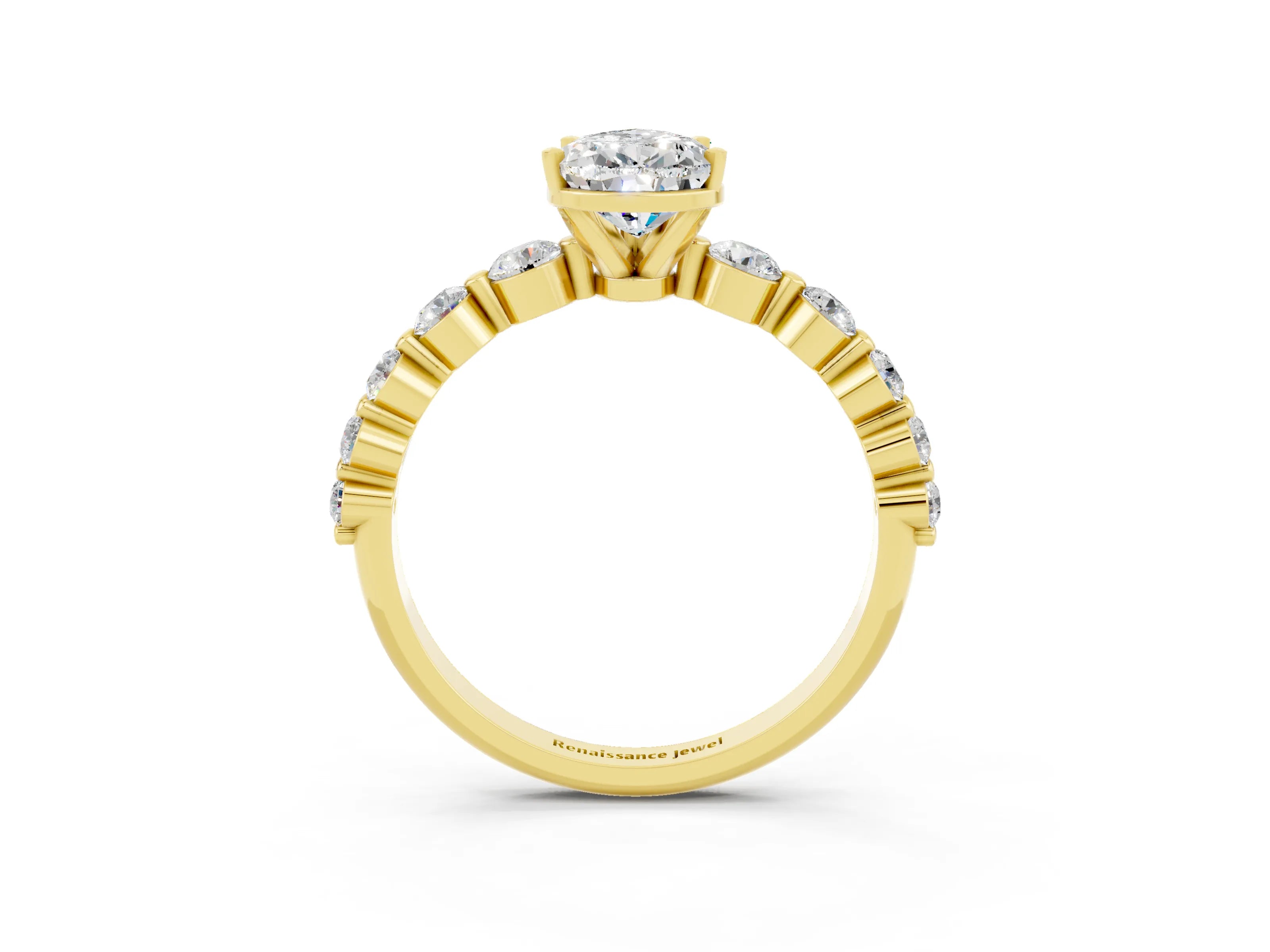 Yellow gold Pear Cut Solitaire Moissanite Ring with Pave Band and Four-Prong Setting_3